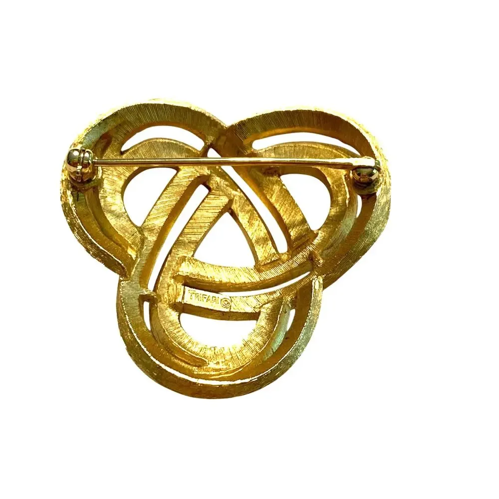 Vintage Crown Trifari brooch textured classic goldtone infinity trefoil knot